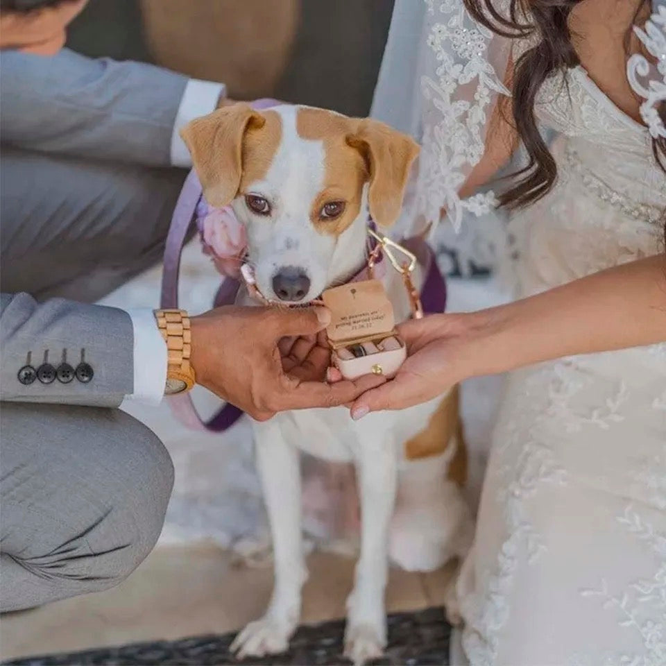 Personalised Wedding Faux Leather Ring Box for Dog Collar