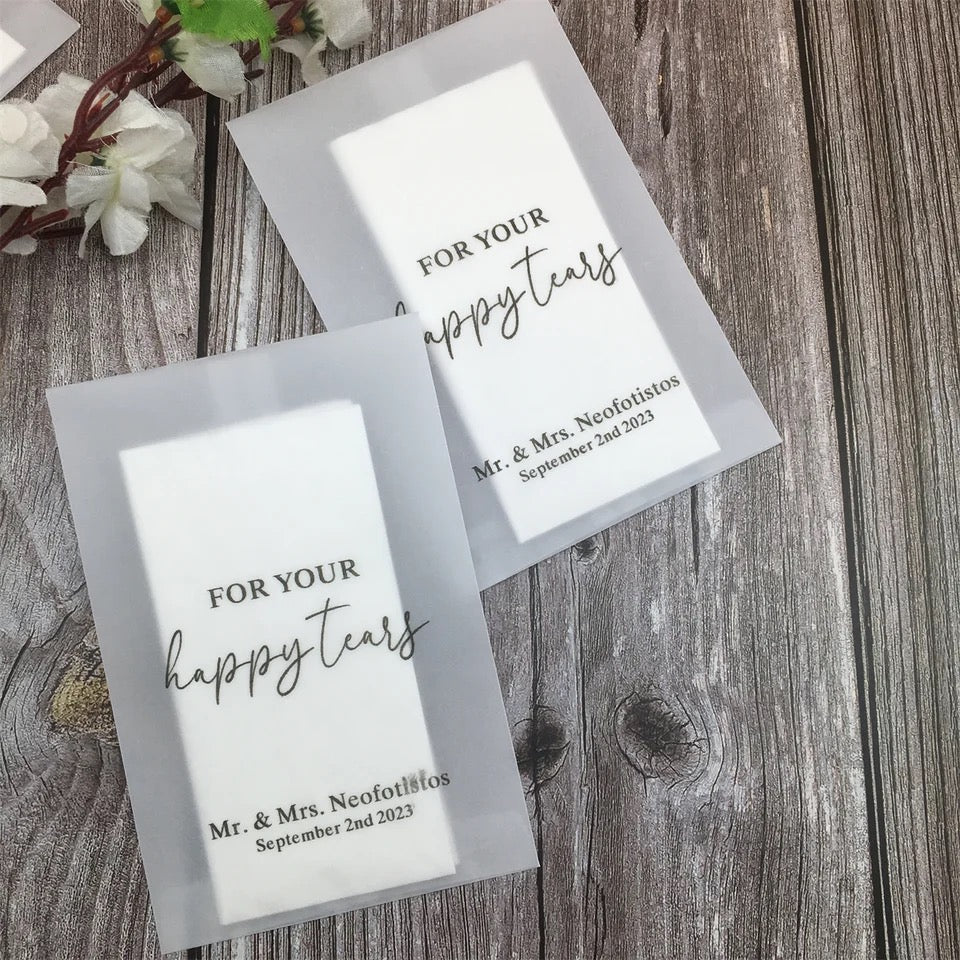 Personalized "Happy Tears" Wedding Tissues Packets
