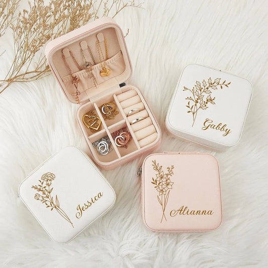 Personalized Jewelry Box with Birth Flower Design