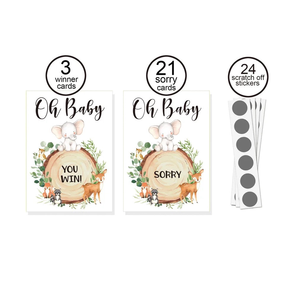 Oh Baby Scratch Game Cards with 3 Winners - Woodland Animal Design