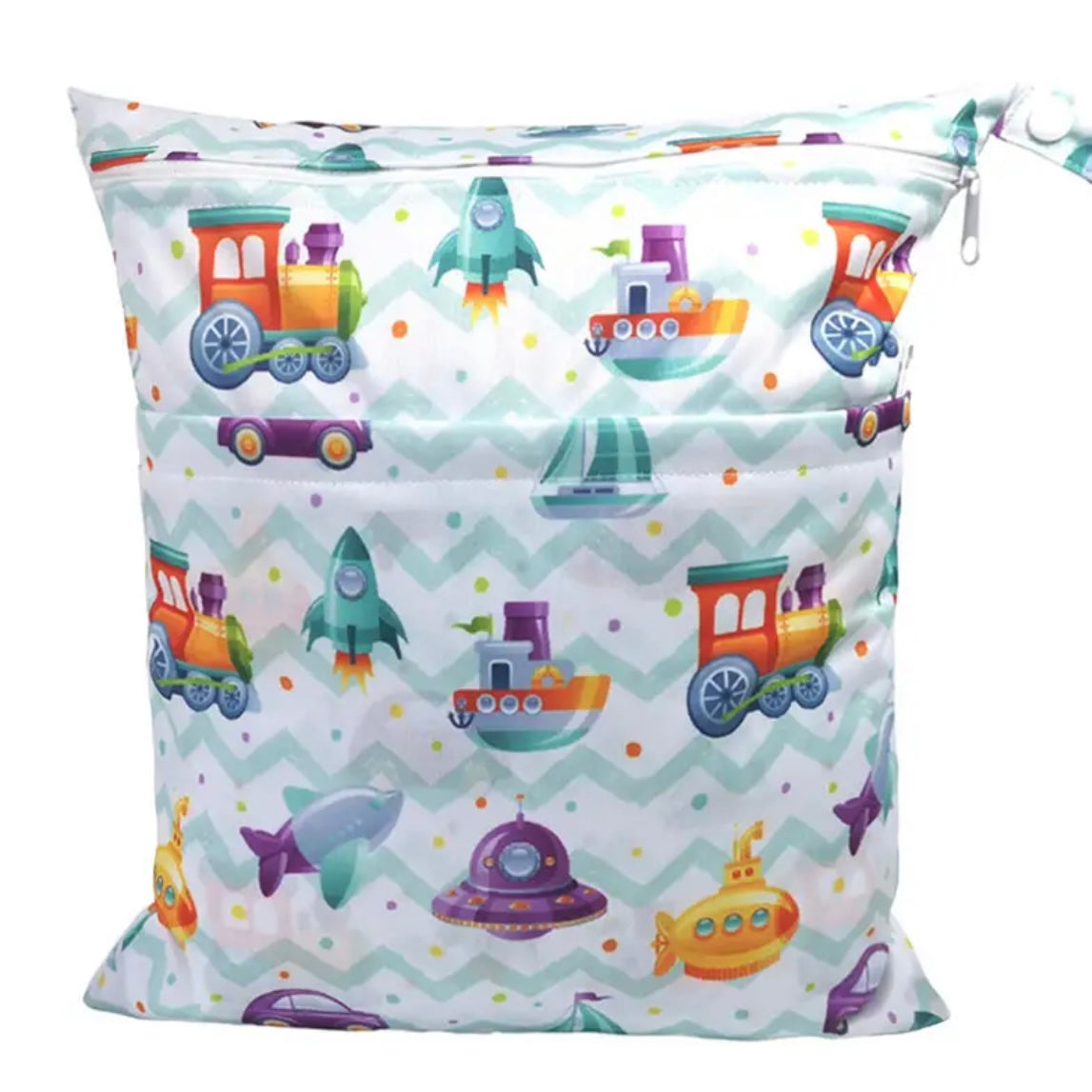 Wet Dry Bag with Two Zippered Compartments for Baby Diapers Nappies