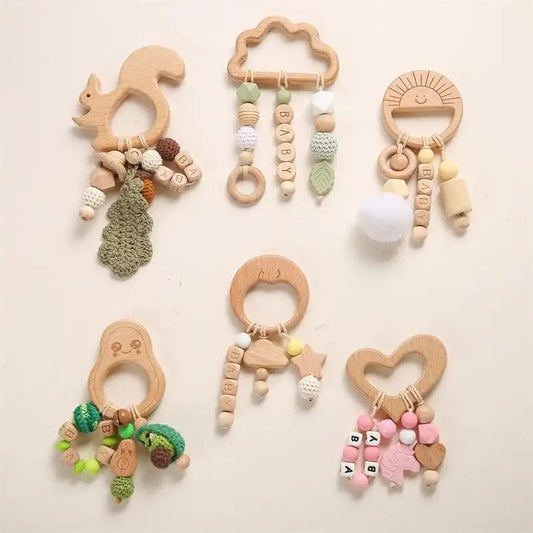 Personalized Wooden Teething Rattle Toy