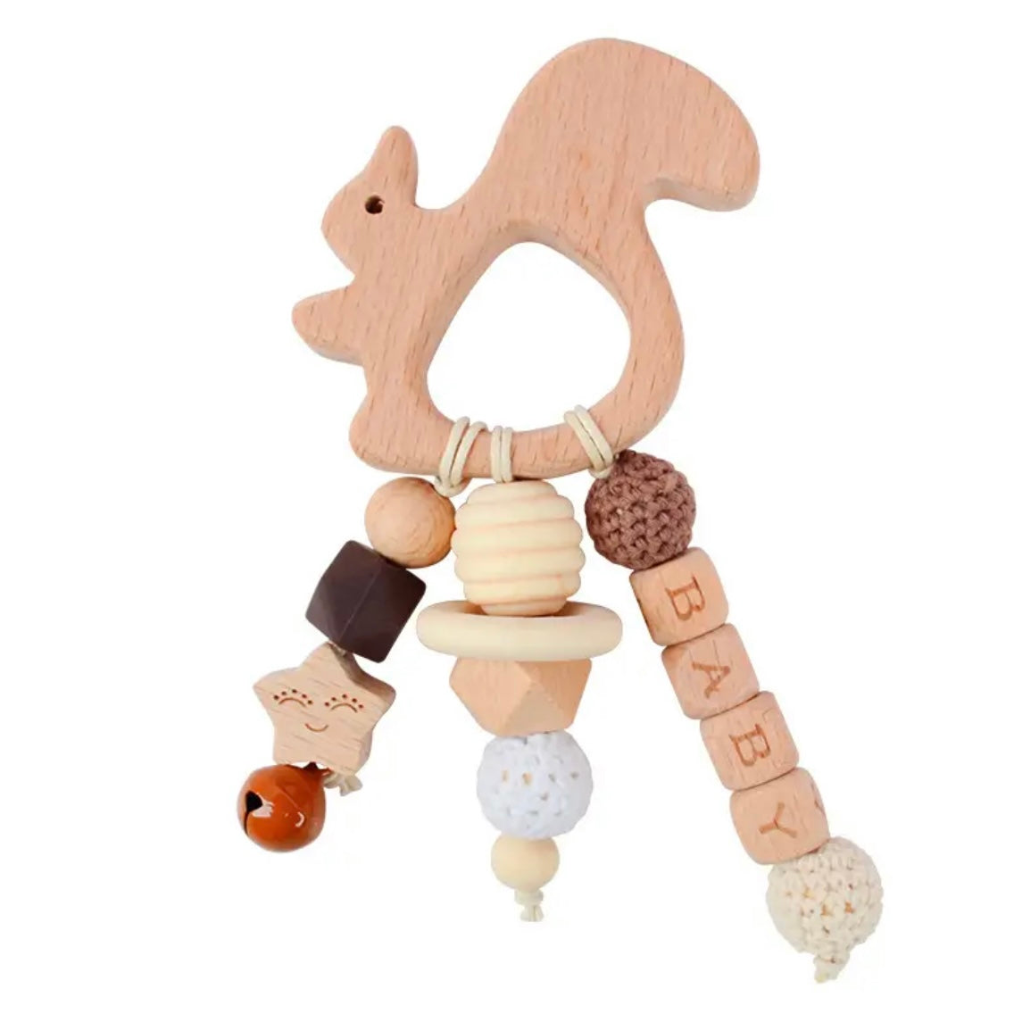 Personalized Wooden Teething Rattle Toy