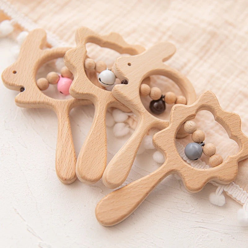 Personalized Wooden Rattle - Collection of Animal Designs