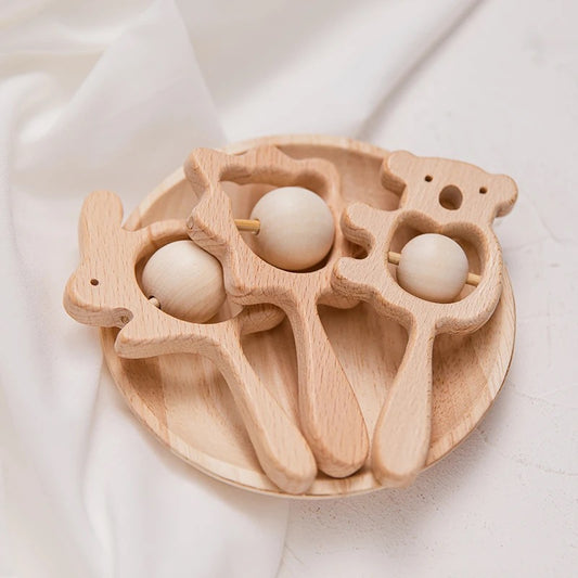 Personalized Wooden Rattle - Collection of Animal Designs