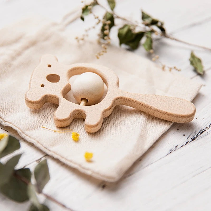 Personalized Wooden Rattle - Collection of Animal Designs