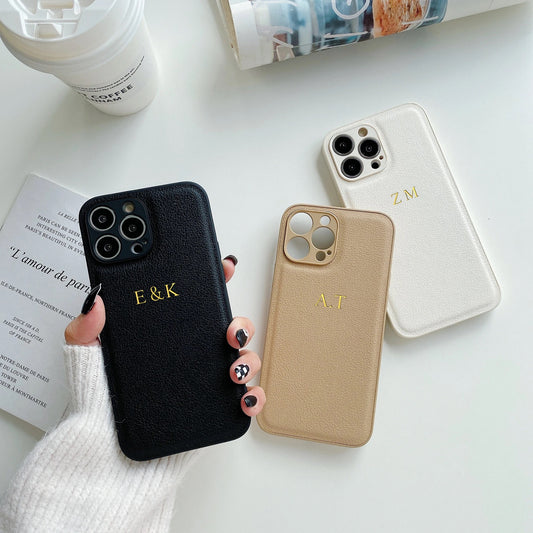 Personalized Initials Faux Leather iPhone Case