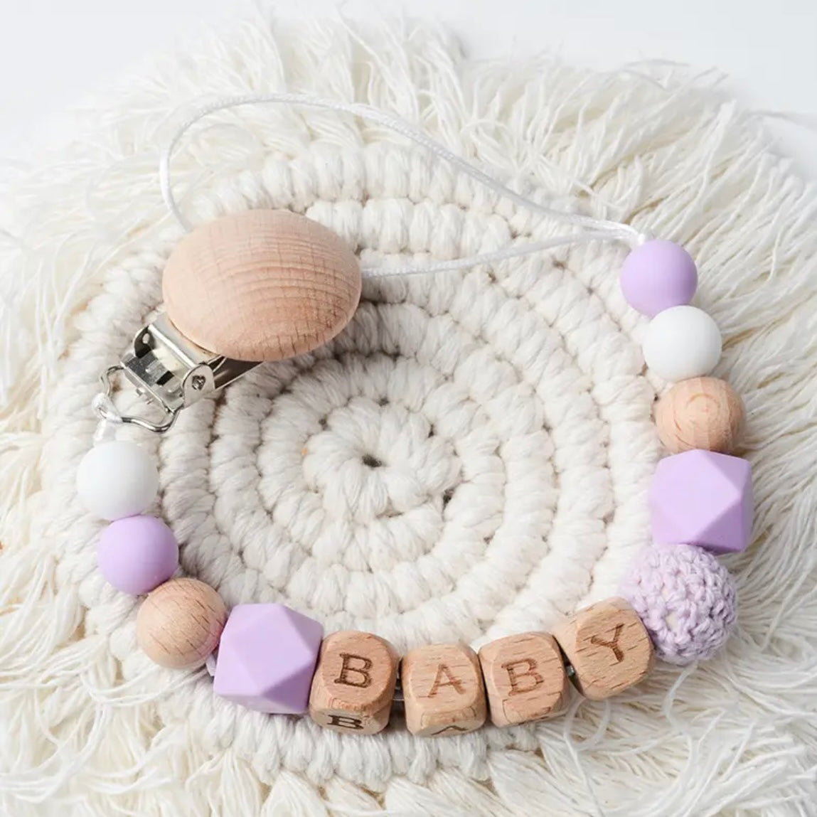 Personalized Wood and Silicone Pacifier Clip