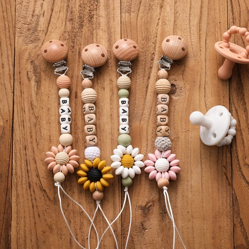 Personalized Sunflower Pacifier Clip