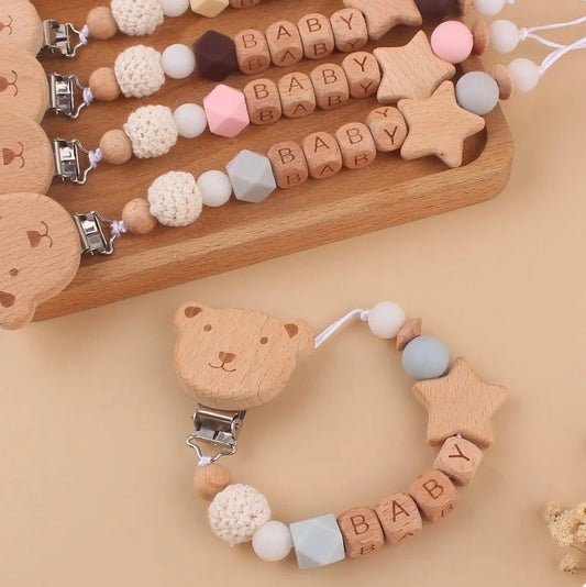 Personalized Wooden Bear Pacifier Clip