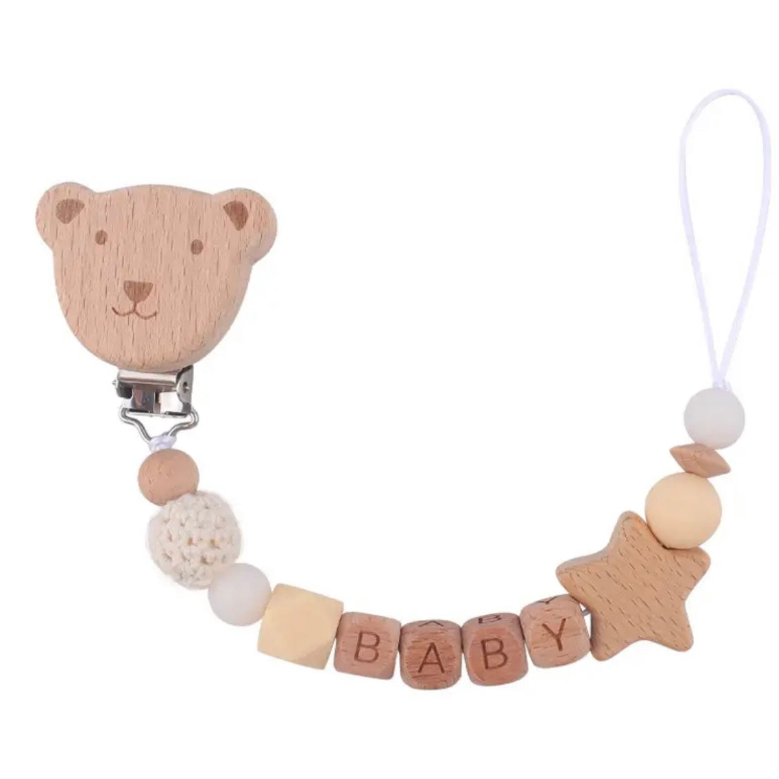 Personalized Wooden Bear Pacifier Clip