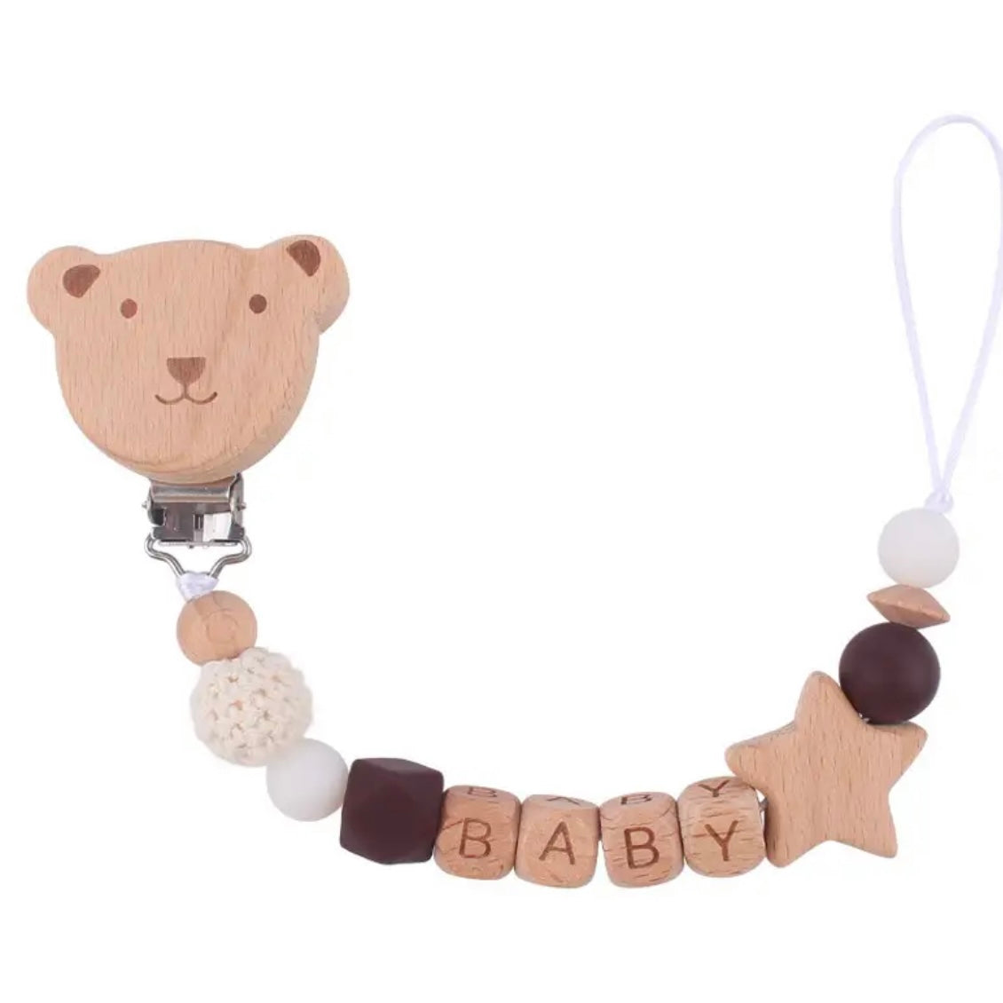 Personalized Wooden Bear Pacifier Clip