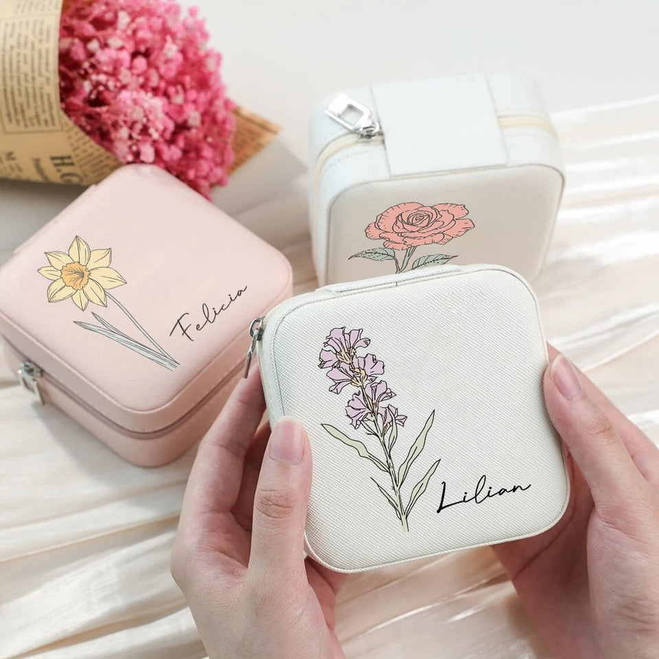 Personalized Jewelry Box with Vibrant Birth Flower